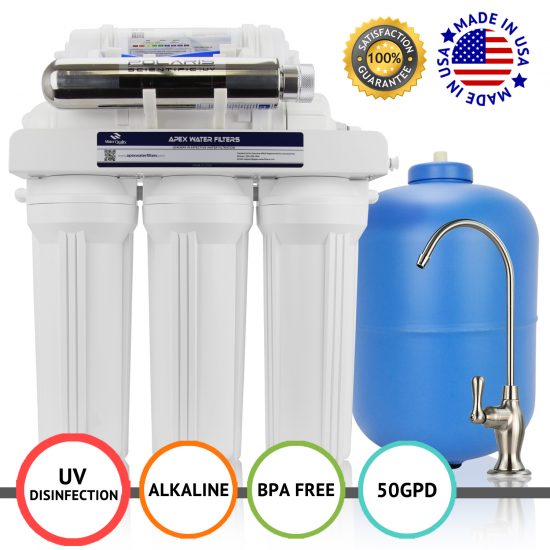 7 Stage Ph+ UV Disinfecting Under the Sink Reverse Osmosis 50 GPD Drinking Water Filter System